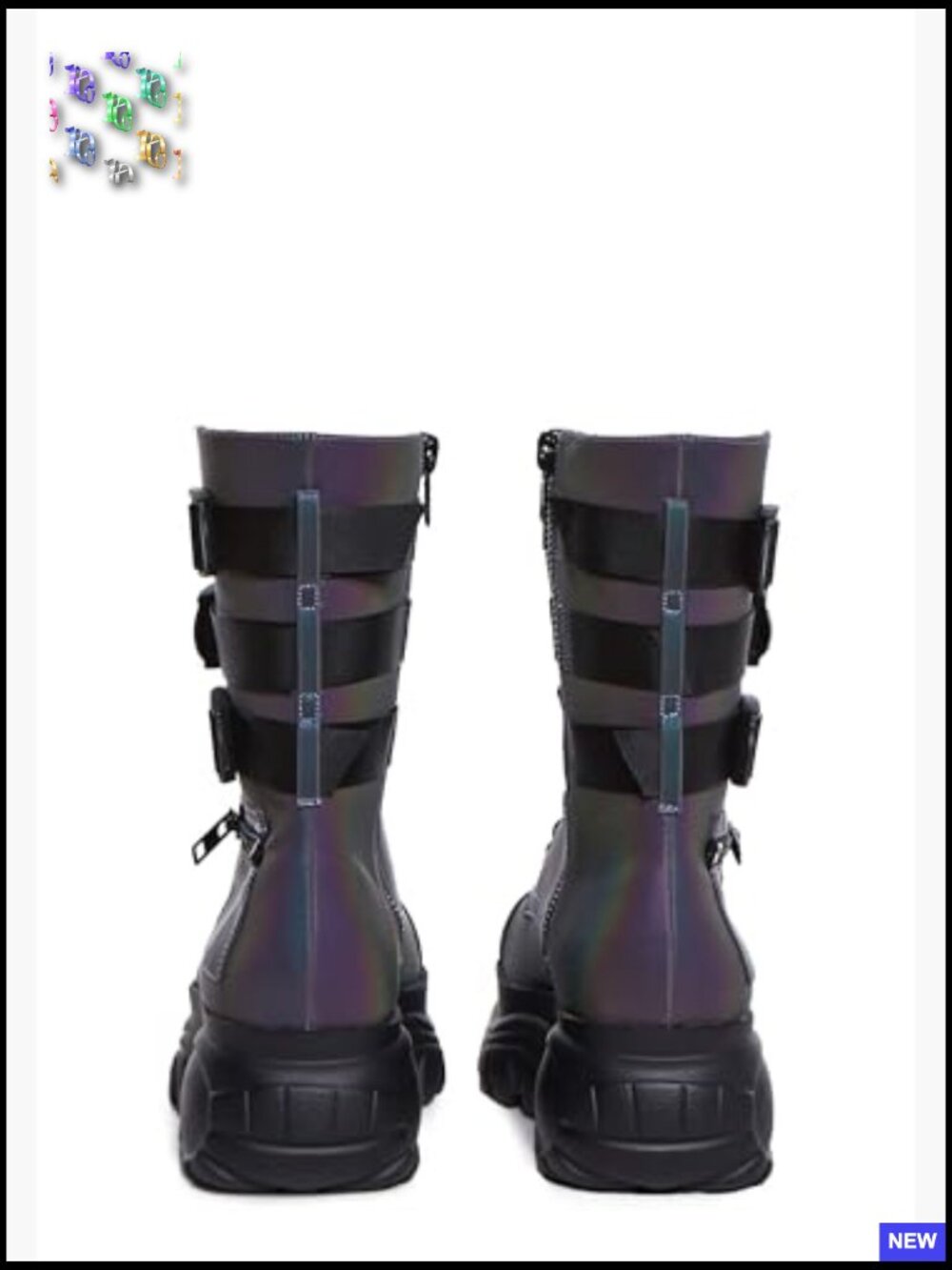 Chunky Platform Combat Boots with Zipper Pockets & Buckled Straps – Calf High - Picture 4 of 5